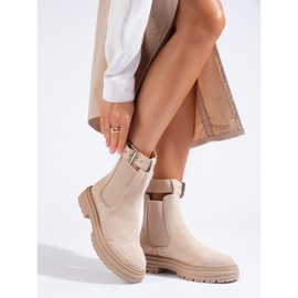 Botins de camurça bege com fivela Shelovet 1