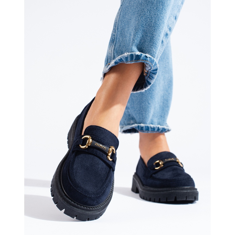 Mocassins femininos de camurça azul marinho Shelovet 1