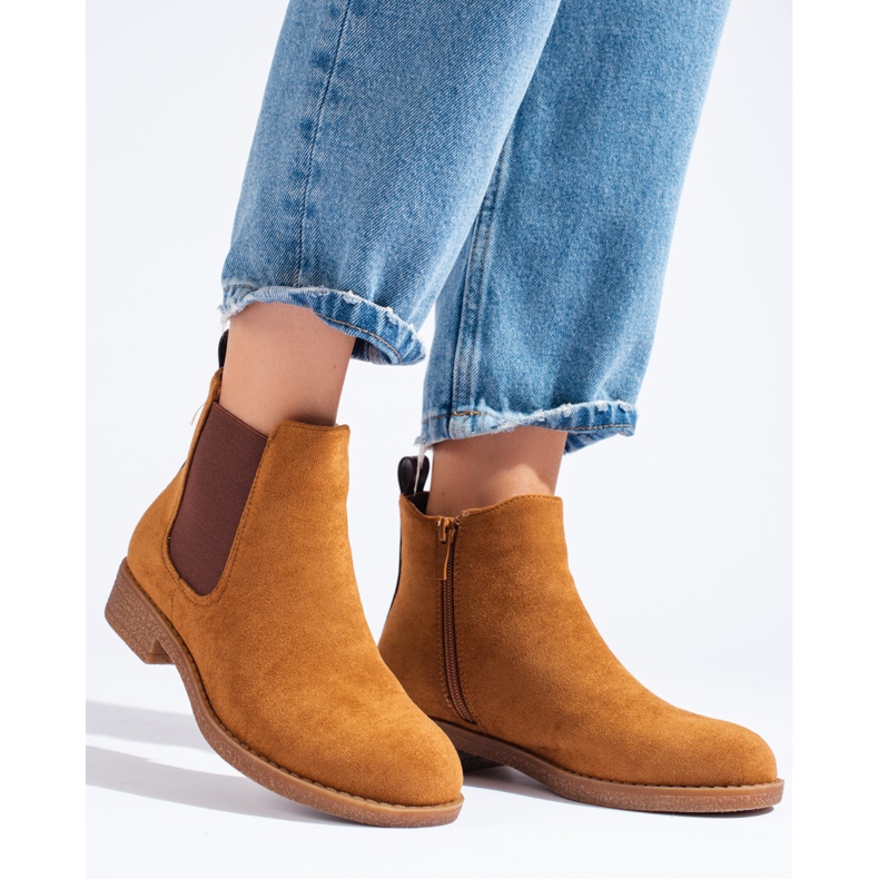 Botas Chelsea femininas de camurça camelo Shelovet marrom 1