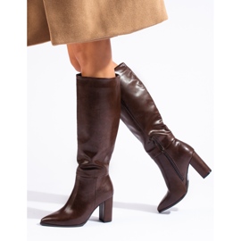 Elegantes botas marrons de salto alto em couro ecológico Shelovet marrom 1