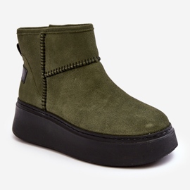 Botas femininas de camurça para neve Maciejka 06257-24 verde-oliva 1