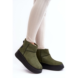 Botas femininas de camurça para neve Maciejka 06257-24 verde-oliva 2