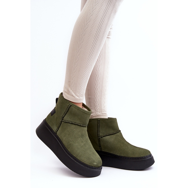 Botas femininas de camurça para neve Maciejka 06257-24 verde-oliva 2