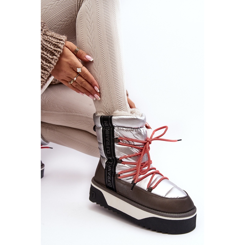 Botas de neve femininas com sola grossa Vegan D.Franklin DFSH371006 prata 2