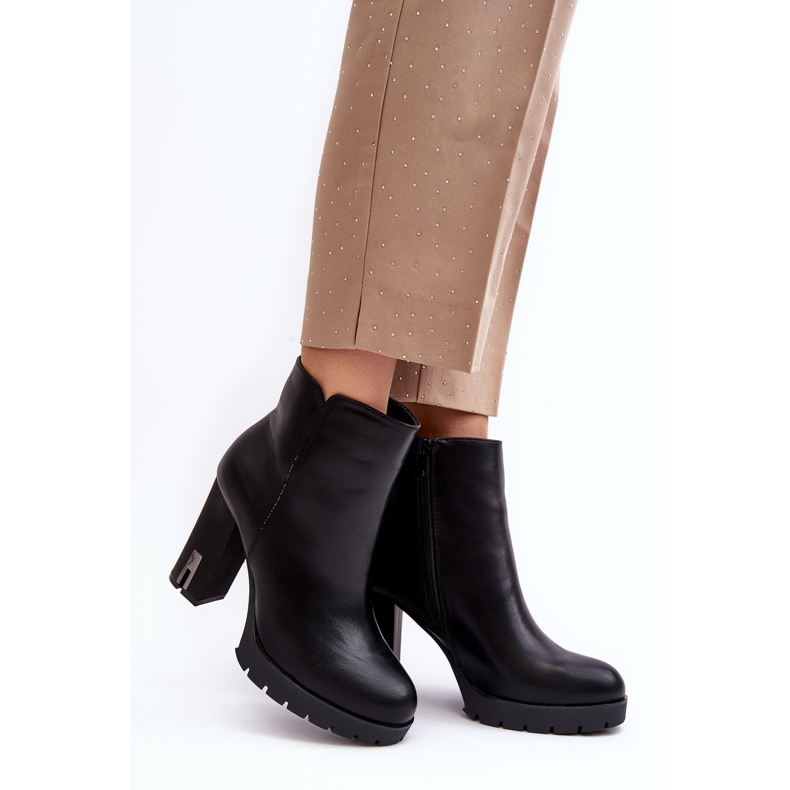 Botins femininos de salto alto com zíper, Rasoda preto 2