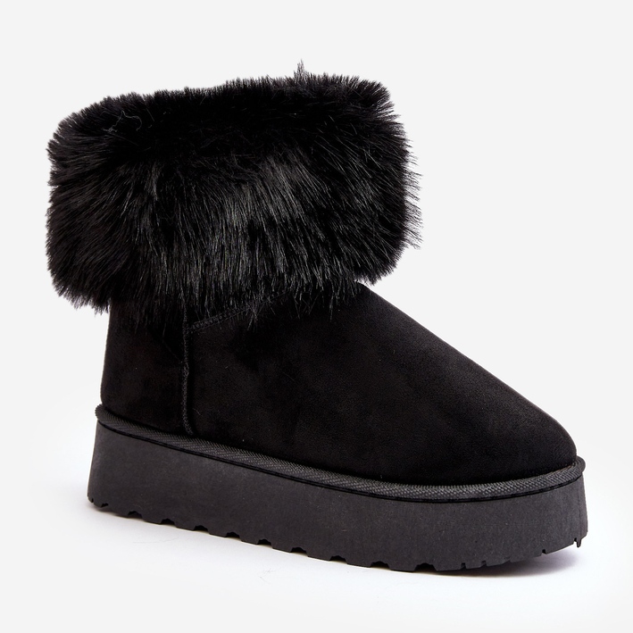 Botas femininas de neve com plataforma e pele preta Mancy preto 1