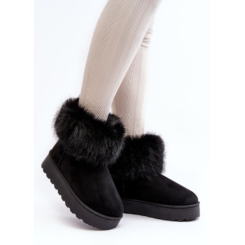 Botas femininas de neve com plataforma e pele preta Mancy preto 2