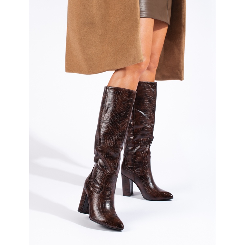 Botas femininas de salto alto marrons Shelovet castanho 1