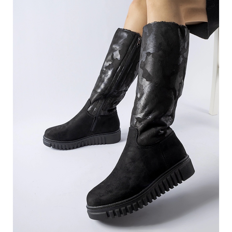 Piazzolla Botas camufladas pretas com isolamento em camurça ecológica preto 1