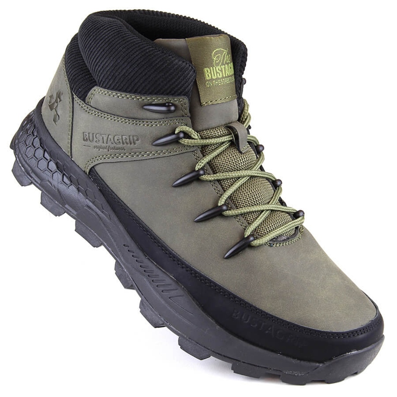 Bustagrip Sapatos de trekking masculinos de couro de cano alto, verdes 1