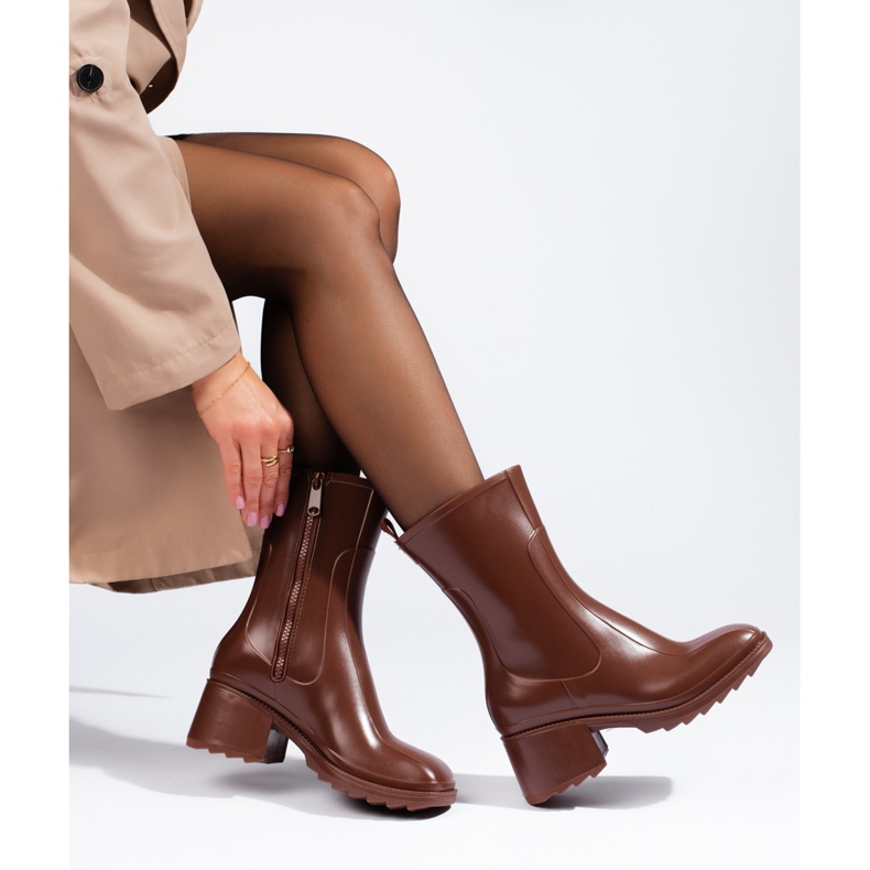 SHELOVET Wellingtons marrons de salto alto e zíper marrom 1