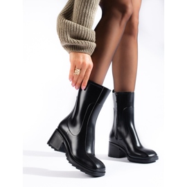 SHELOVET Wellingtons pretos de salto alto com zíper 1