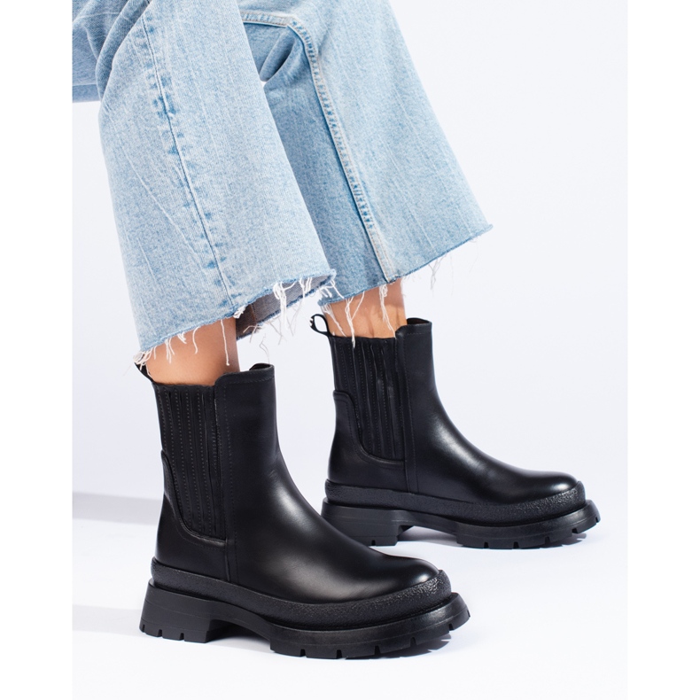 SHELOVET Botas Chelsea pretas com sola grossa preto 1