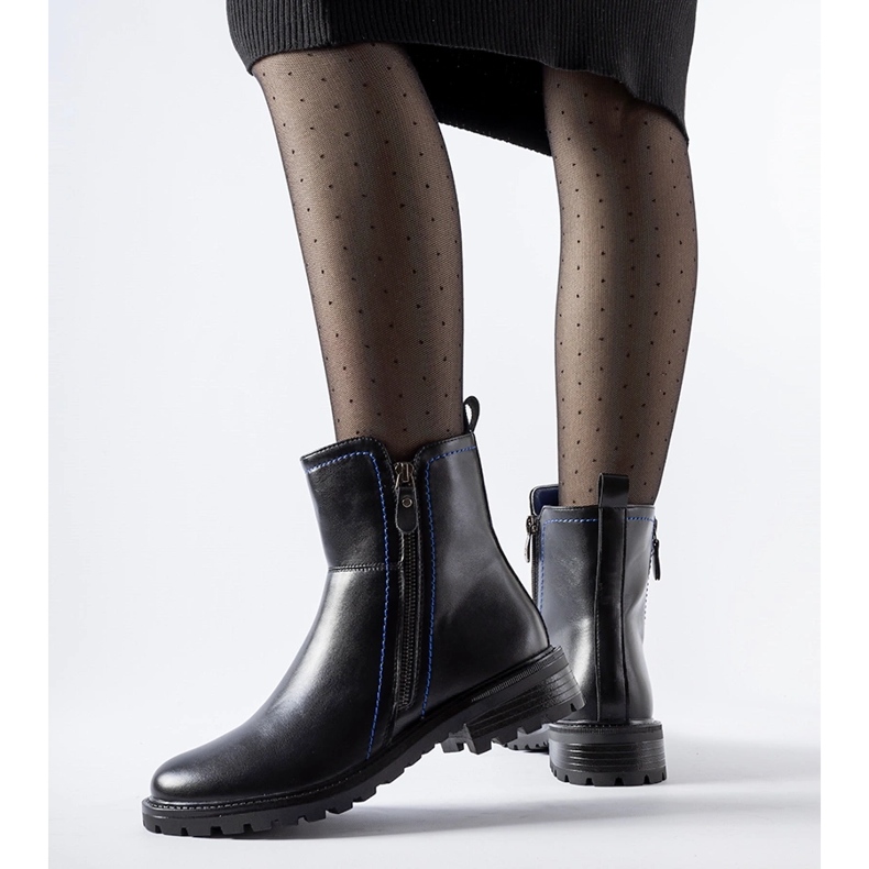 Botins pretos com fio decorativo Nereo azul 1 Botins pretos com fio decorativo Nereo azul 1