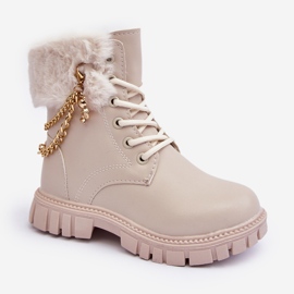 Botins infantis quentes de couro com corrente, Bege Cadia 1