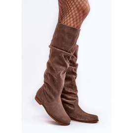 Botas femininas de camurça até o joelho Maciejka 05790-04 bege 2