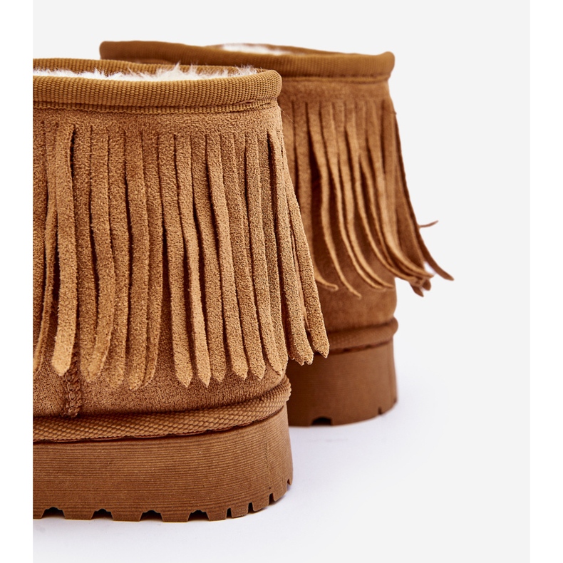 Botas de neve infantis isoladas com franjas decorativas Camel Nimia castanho 1