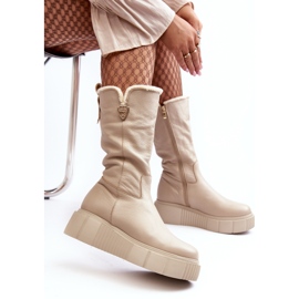 Lemar Botas femininas de couro bege com lã Bayla 1
