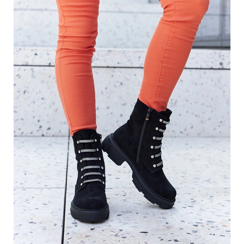 Botins pretos com strass, camurça ecológica Sfaranda 1