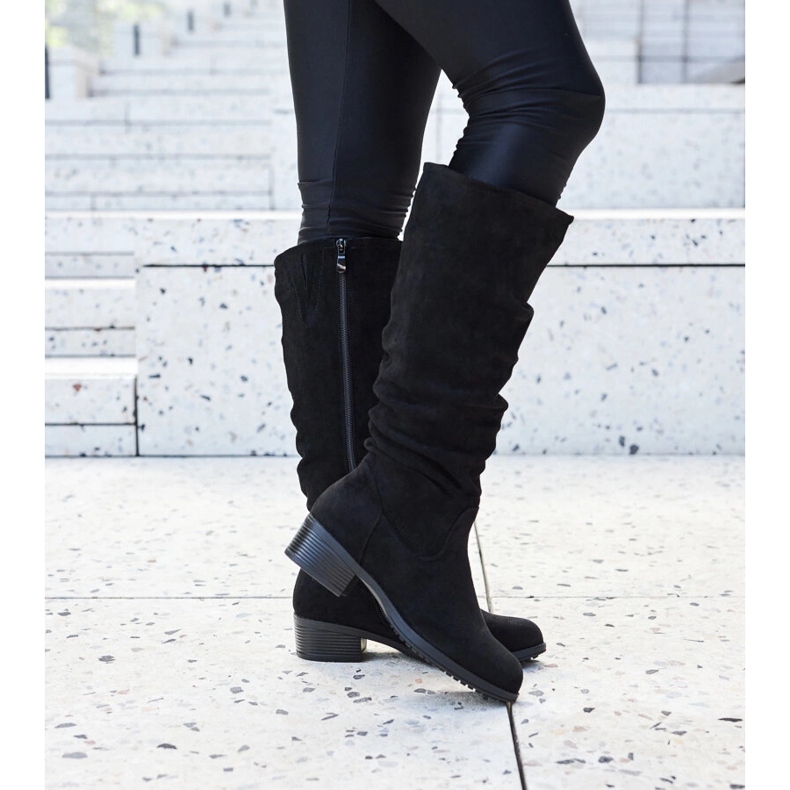 Botas pretas de camurça ecológica Angelico enrugadas preto 1