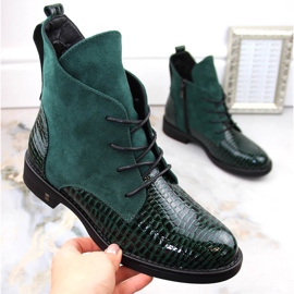 Botas femininas de salto baixo, isoladas, verdes Potocki SZ12080 1