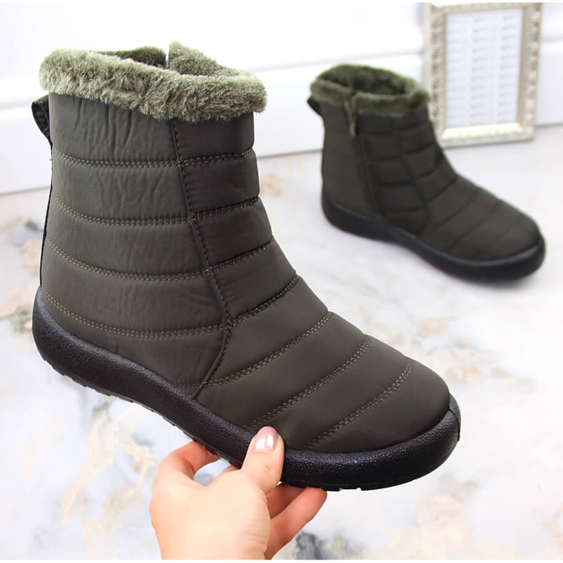 Botas de neve femininas planas e isoladas, verdes Potocki SU33069 1