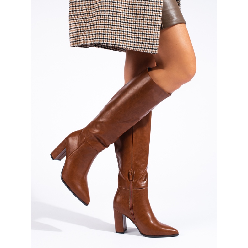 Botas femininas de salto alto marrons Shelovet marrom 1