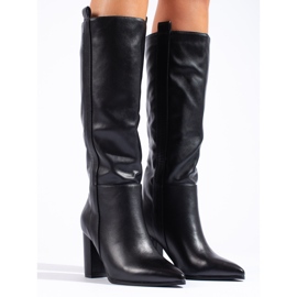 Elegantes botas pretas de salto alto Shelovet preto 1