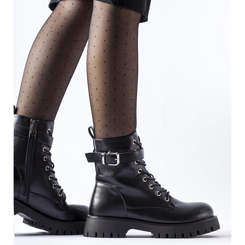 Botins pretos com isolamento e fivela Fino decorativa 1