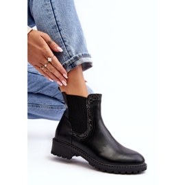 Botas Chelsea femininas com cano baixo e salto plano, Preto Kassona 1