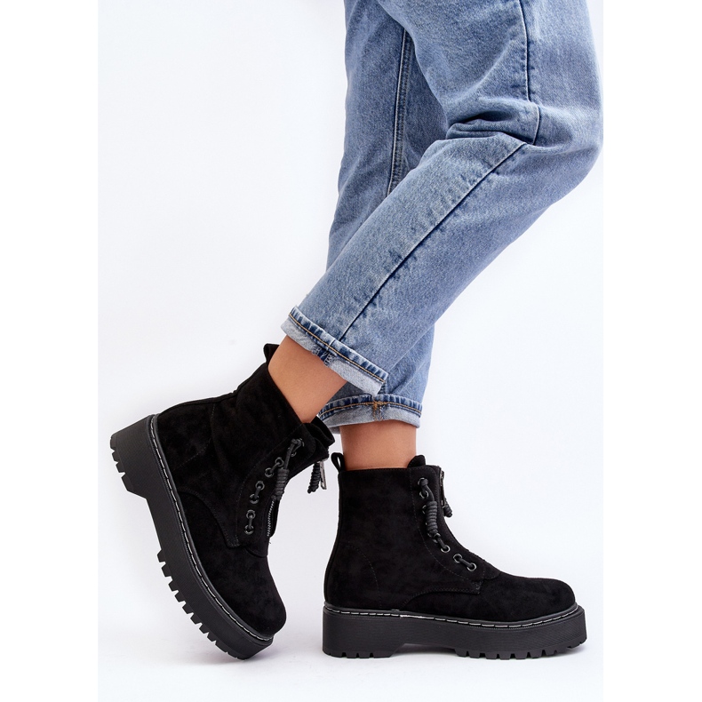 Botins femininos de camurça Trapper com sola grossa e zíper, Edivame preto 2 Botins femininos de camurça Trapper com sola grossa e zíper, Edivame preto 2