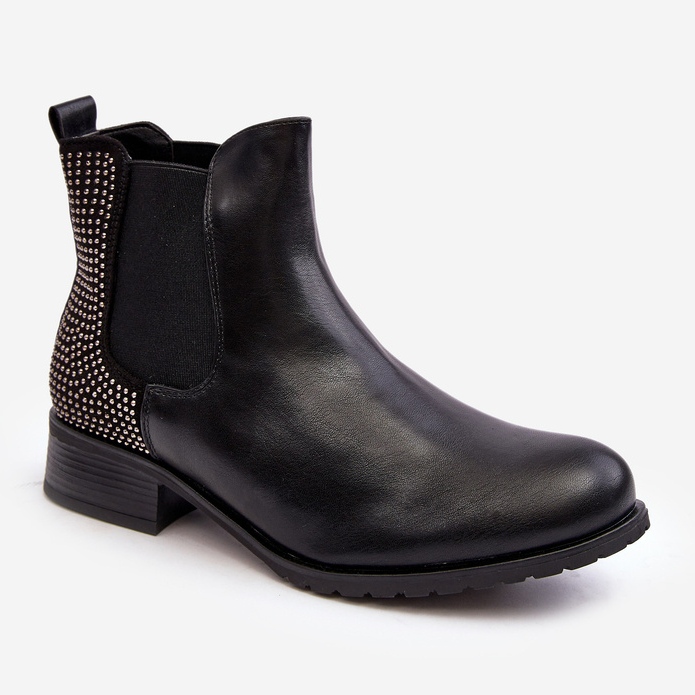 Botas Chelsea baixas femininas com decoração, Donname preto 1