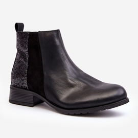 Botas femininas Chelsea de salto baixo com lantejoulas, Black Messio preto 1
