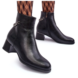 Seastar Botas de couro femininas com baixo teto com cadeia preta preto 4