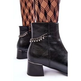 Seastar Botas de couro femininas com baixo teto com cadeia preta preto 3