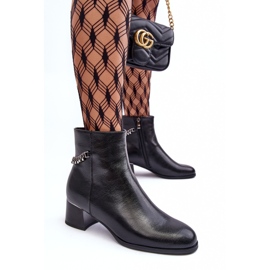 Seastar Botas de couro femininas com baixo teto com cadeia preta preto 2