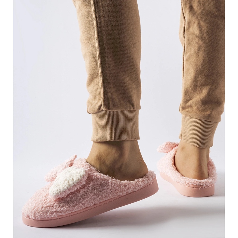 Chinelos quentes rosa com laço 2