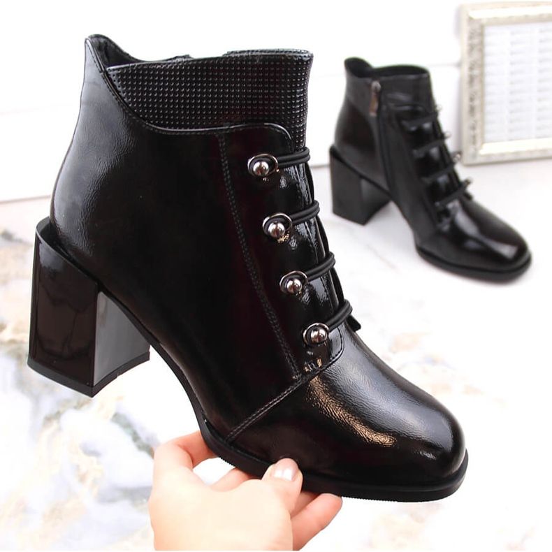 Botins femininos em couro envernizado, cano curto com isolamento, preto, Filippo DBT4891 1