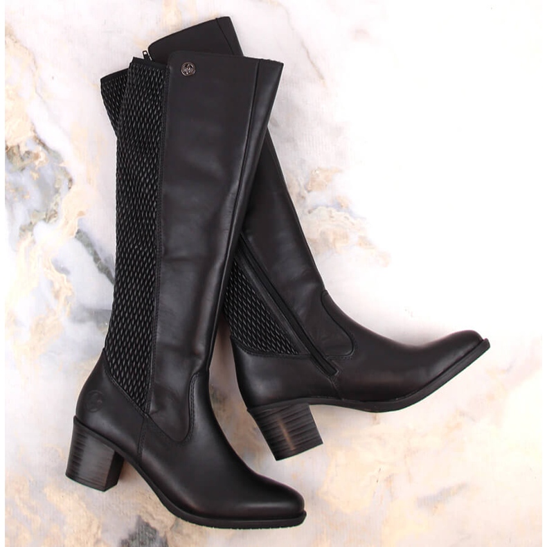 Botas femininas confortáveis ​​de couro com borracha isolada preta Rieker Y2050-00 preto 1
