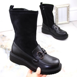 Botas femininas, mocassins plataforma pretos com isolamento, Sabatina DM23-18N 2