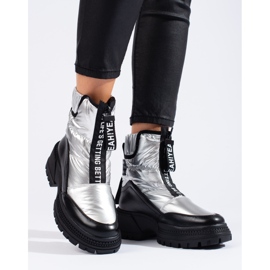 Botas de neve femininas prateadas na plataforma Shelovet prata 1