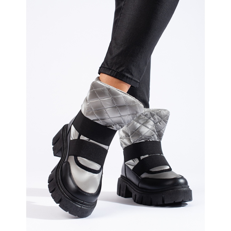 Botas de neve de mulher Shelovet prateado preto prata 2