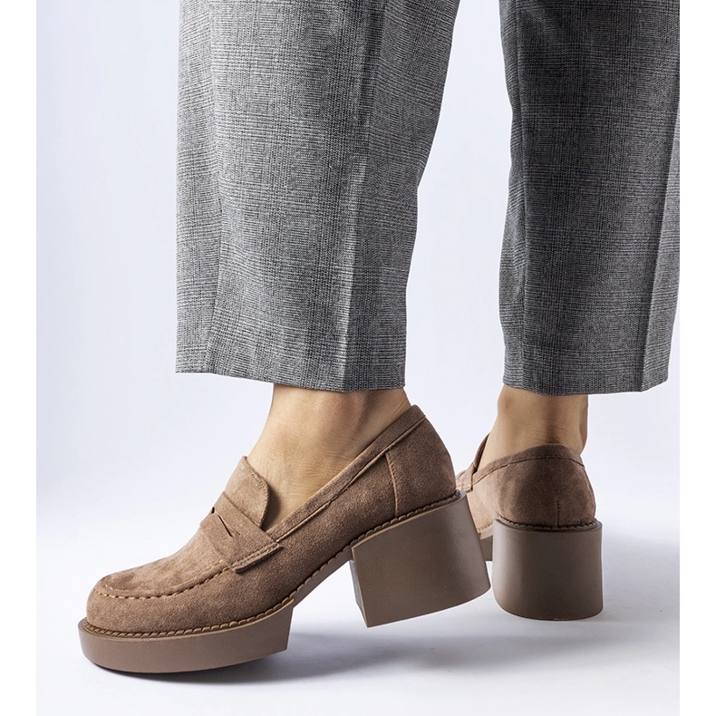 Mocassins marrons com bloco de camurça ecológica marrom 1