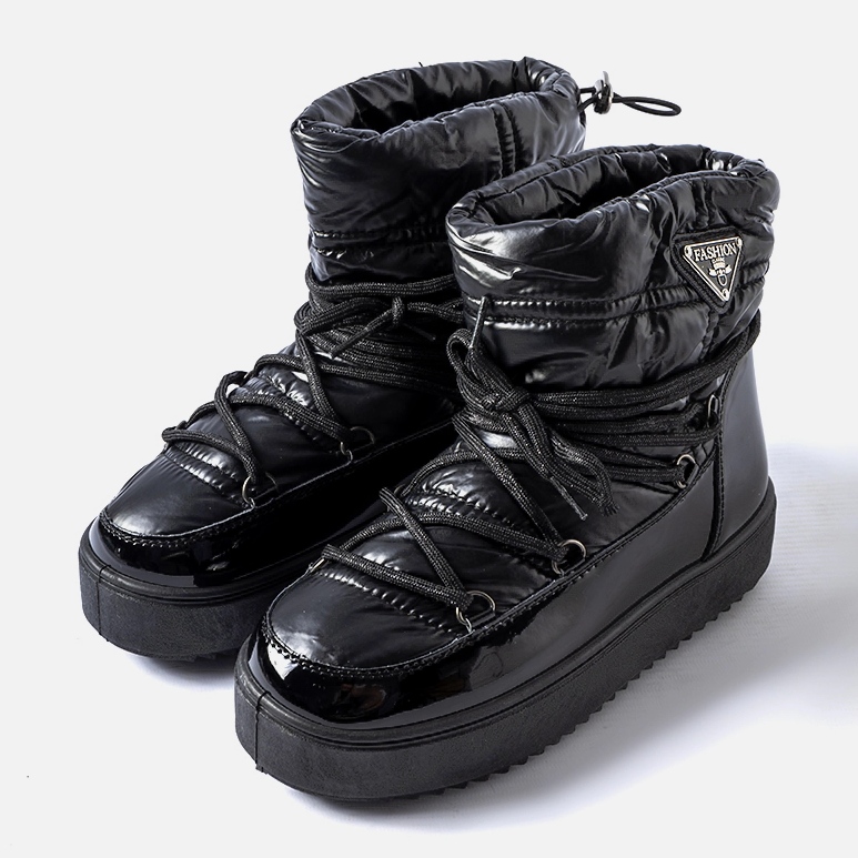 Botas de neve pretas envernizadas com elástico preto 1
