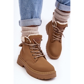 Botas femininas de couro com pele de carneiro, marrom Lynnvia castanho 1