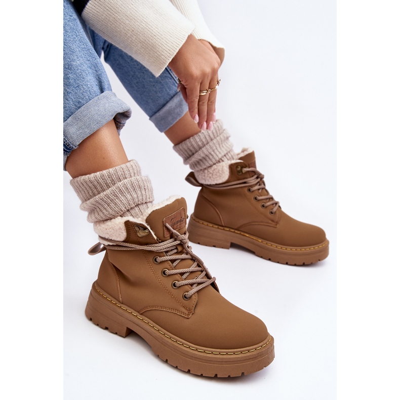 Botas femininas de couro com pele de carneiro, marrom Lynnvia 2