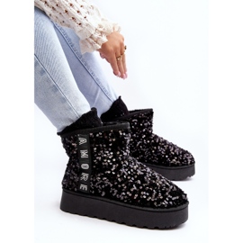 Botas femininas de neve com plataforma decoradas com lantejoulas, Silmo preto 1
