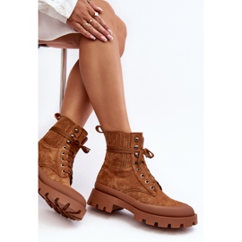 Botins femininos Camel Gordts com cadarço castanho 2