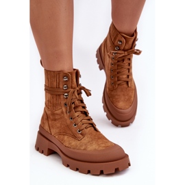 Botins femininos Camel Gordts com cadarço castanho 1