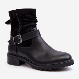 Botas rasas femininas com fivela Cillolis pretas preto 1 Botas rasas femininas com fivela Cillolis pretas preto 1